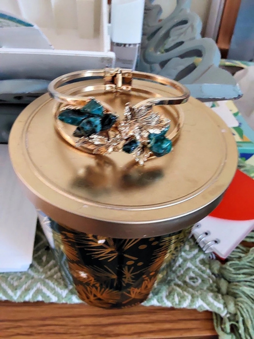 Gold & Green Statement Bangle Bracelet